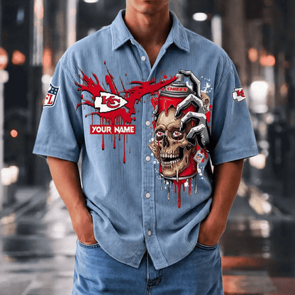 [SPECIAL OFFER] NEW CUSTOMIZED NFL01 KCC KANSAS CITY CHIEFS SEERSUCKER BUTTON SHIRT