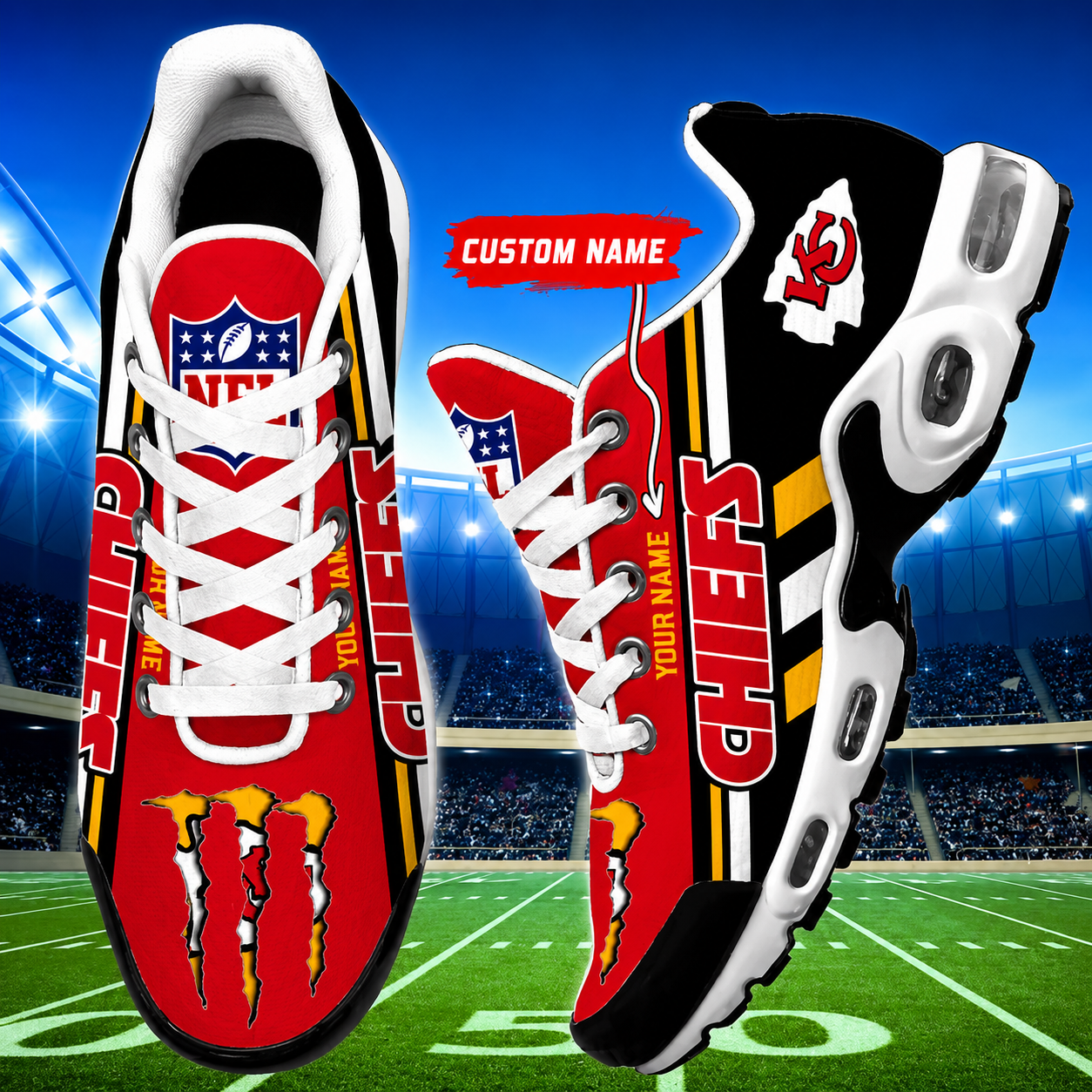LIMITED EDITION - NEW CUSTOMIZED NFL01 KCC KANSAS CITY CHIEFS AIR MAX PLUS SNEAKERS