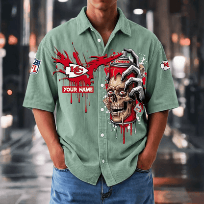 [SPECIAL OFFER] NEW CUSTOMIZED NFL01 KCC KANSAS CITY CHIEFS SEERSUCKER BUTTON SHIRT