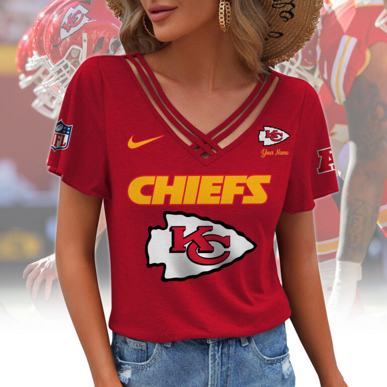 [SPECIAL OFFER] NEW CUSTOMIZED NFL01 KCC KANSAS CITY CHIEFS V-NECK SHIRT