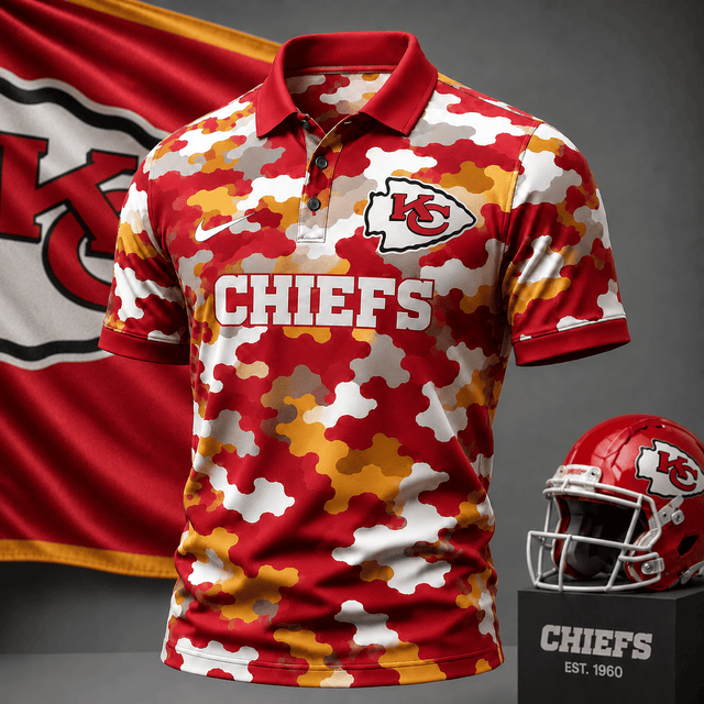 [SPECIAL OFFER] NEW CUSTOMIZED NFL01 KCC KANSAS CITY CHIEFS CAMO POLO SHIRT