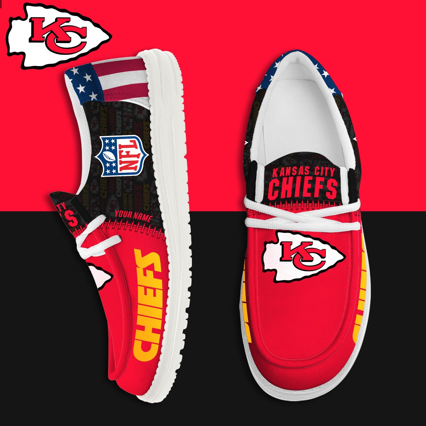 LIMITED EDITION - NEW CUSTOMIZED NFL01 KCC KANSAS CITY CHIEFS LOAFER SHOES