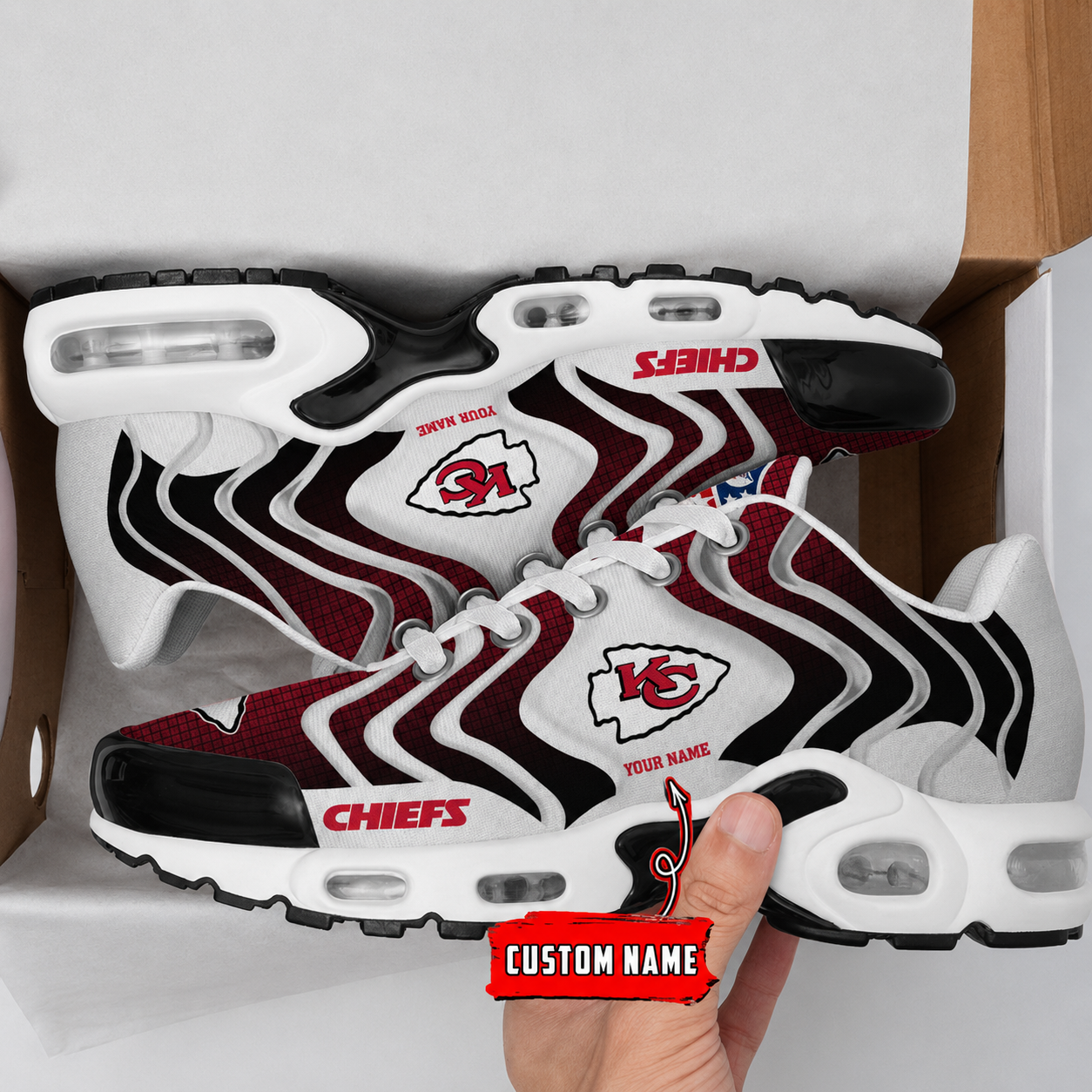 LIMITED EDITION - NEW CUSTOMIZED NFL01 KCC KANSAS CITY CHIEFS AIR MAX PLUS SNEAKERS