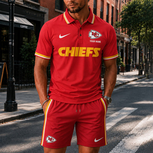 [SPECIAL OFFER] NEW CUSTOMIZED NFL01 KCC KANSAS CITY CHIEFS POLO SHIRT & SHORT PANTS