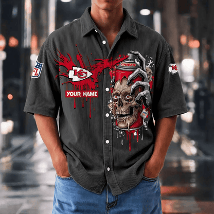 [SPECIAL OFFER] NEW CUSTOMIZED NFL01 KCC KANSAS CITY CHIEFS SEERSUCKER BUTTON SHIRT