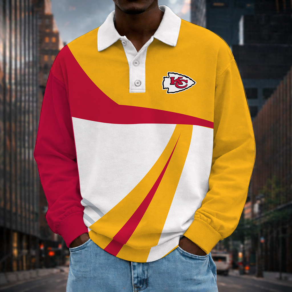 [SPECIAL OFFER] NEW CUSTOMIZED NFL01 KCC KANSAS CITY CHIEFS O-RING LONG SLEEVE POLO SHIRT