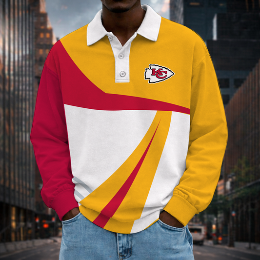 [SPECIAL OFFER] NEW CUSTOMIZED NFL01 KCC KANSAS CITY CHIEFS O-RING LONG SLEEVE POLO SHIRT