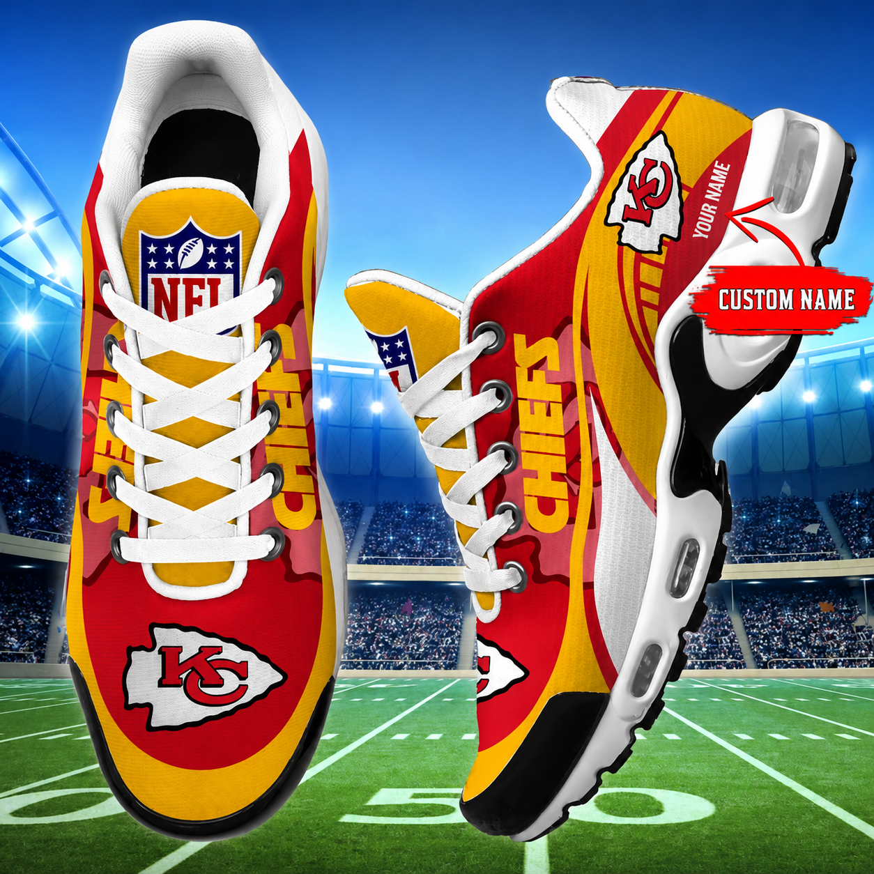 LIMITED EDITION - NEW CUSTOMIZED NFL01 KCC KANSAS CITY CHIEFS AIR MAX PLUS SNEAKERS