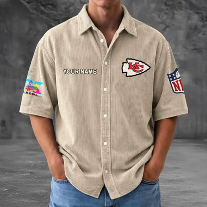 LIMITED EDITION - NEW CUSTOMIZED NFL01 KCC KANSAS CITY CHIEFS SEERSUCKER BUTTON SHIRT