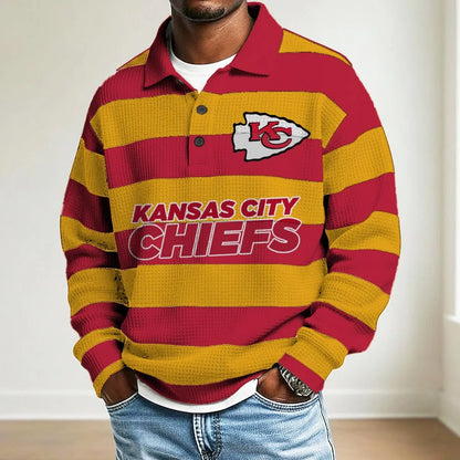LIMITED EDITION - NEW CUSTOMIZED NFL01 KC CHIEFS MEN LONG SLEEVE POLO SHIRT