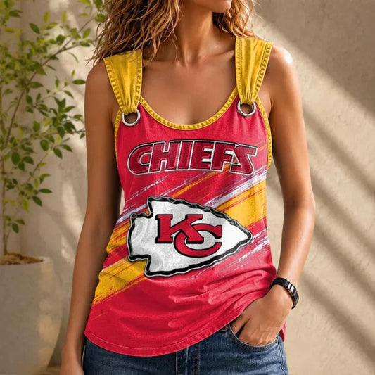 [SPECIAL OFFER] NEW CUSTOMIZED NFL01 KCC KANSAS CITY CHIEFS O-RING SHOULDER TANK TOP