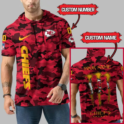 LIMITED EDITION - NEW CUSTOMIZED NFL01 KCC KANSAS CITY CHIEFS SHORT SLEEVE HOODIE