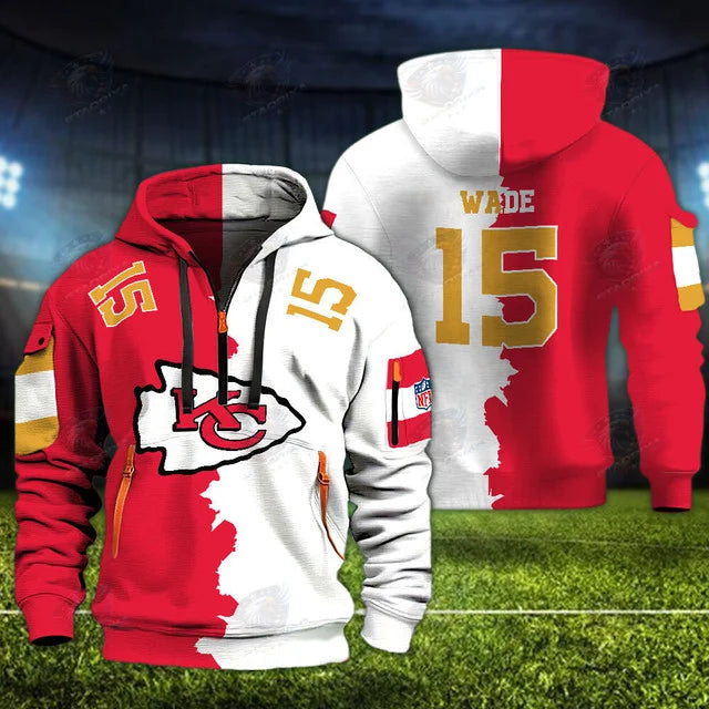 [SPECIAL OFFER] NEW CUSTOMIZED NFL01 KCC KANSAS CITY CHIEFS QUARTER ZIP HOODIE