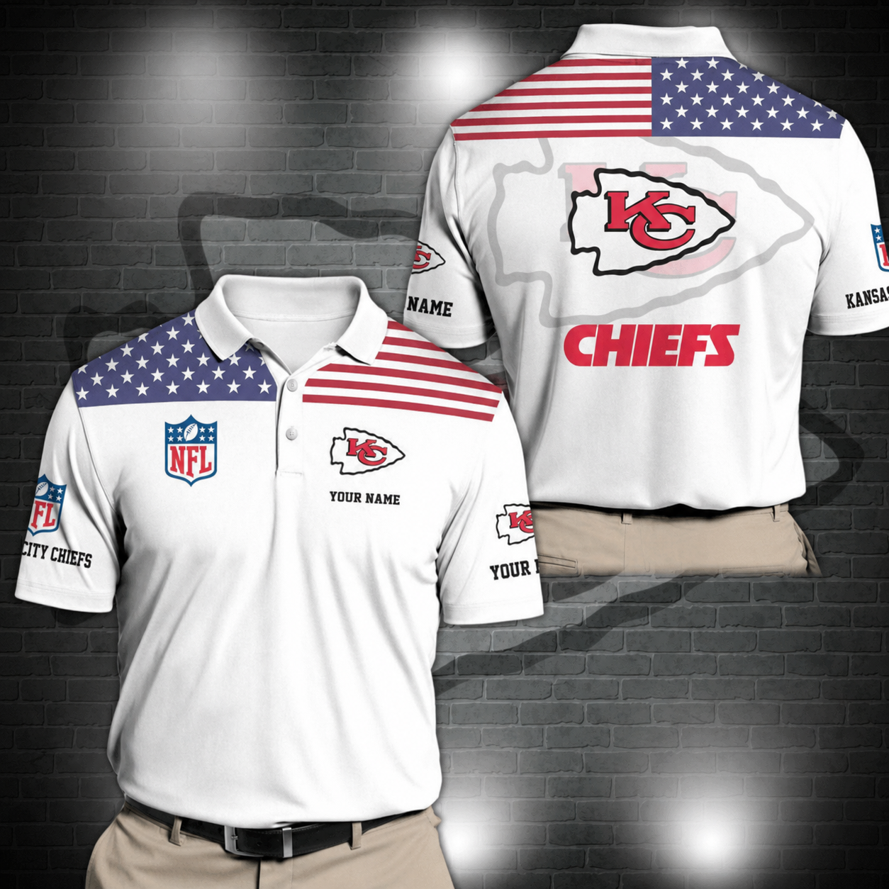 LIMITED EDITION - NEW CUSTOMIZED NFL01 KCC KANSAS CITY CHIEFS POLO SHIRT