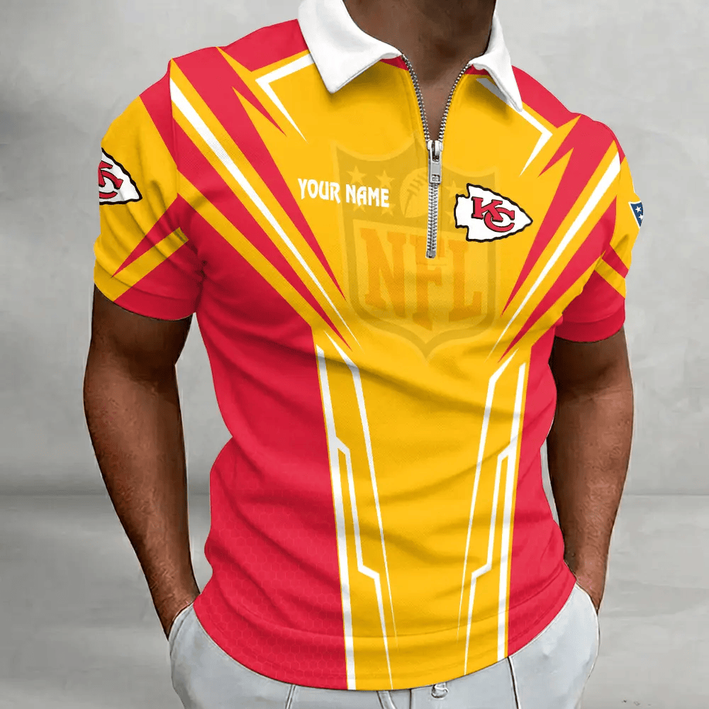 [SPECIAL OFFER] NEW CUSTOMIZED NFL01 KCC KANSAS CITY CHIEFS ZIP POLO SHIRT