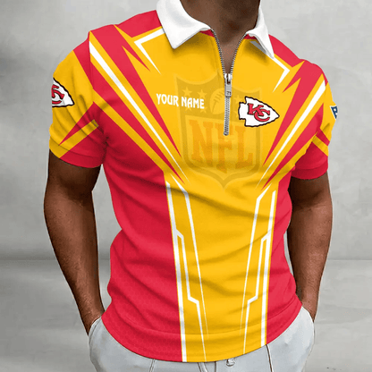 [SPECIAL OFFER] NEW CUSTOMIZED NFL01 KCC KANSAS CITY CHIEFS ZIP POLO SHIRT