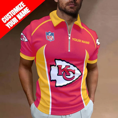 LIMITED EDITION - NEW CUSTOMIZED NFL01 KCC KANSAS CITY CHIEFS ZIP POLO SHIRT