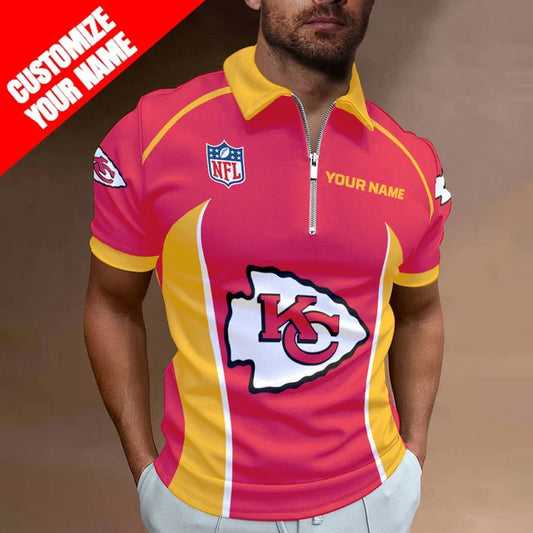 LIMITED EDITION - NEW CUSTOMIZED NFL01 KCC KANSAS CITY CHIEFS ZIP POLO SHIRT