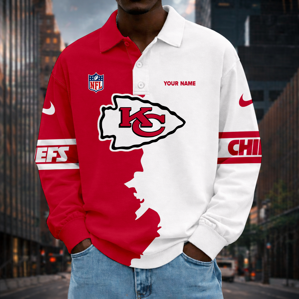 LIMITED EDITION - NEW CUSTOMIZED NFL01 KCC KC CHIEFS MEN LONG SLEEVE POLO