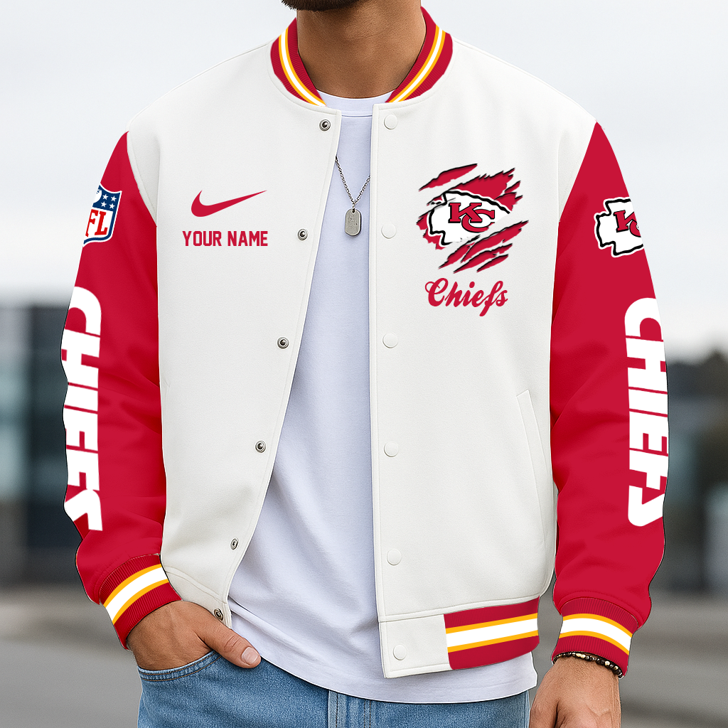 LIMITED EDITION - NEW CUSTOMIZED NFL01 KCC KANSAS CITY CHIEFS BASEBALL JACKET