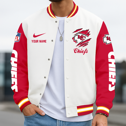 LIMITED EDITION - NEW CUSTOMIZED NFL01 KCC KANSAS CITY CHIEFS BASEBALL JACKET