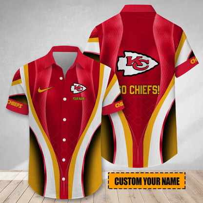 LIMITED EDITION - NEW CUSTOMIZED NFL01 KCC KANSAS CITY CHIEFS SHORT SLEEVE BUTTON-UP SHIRT