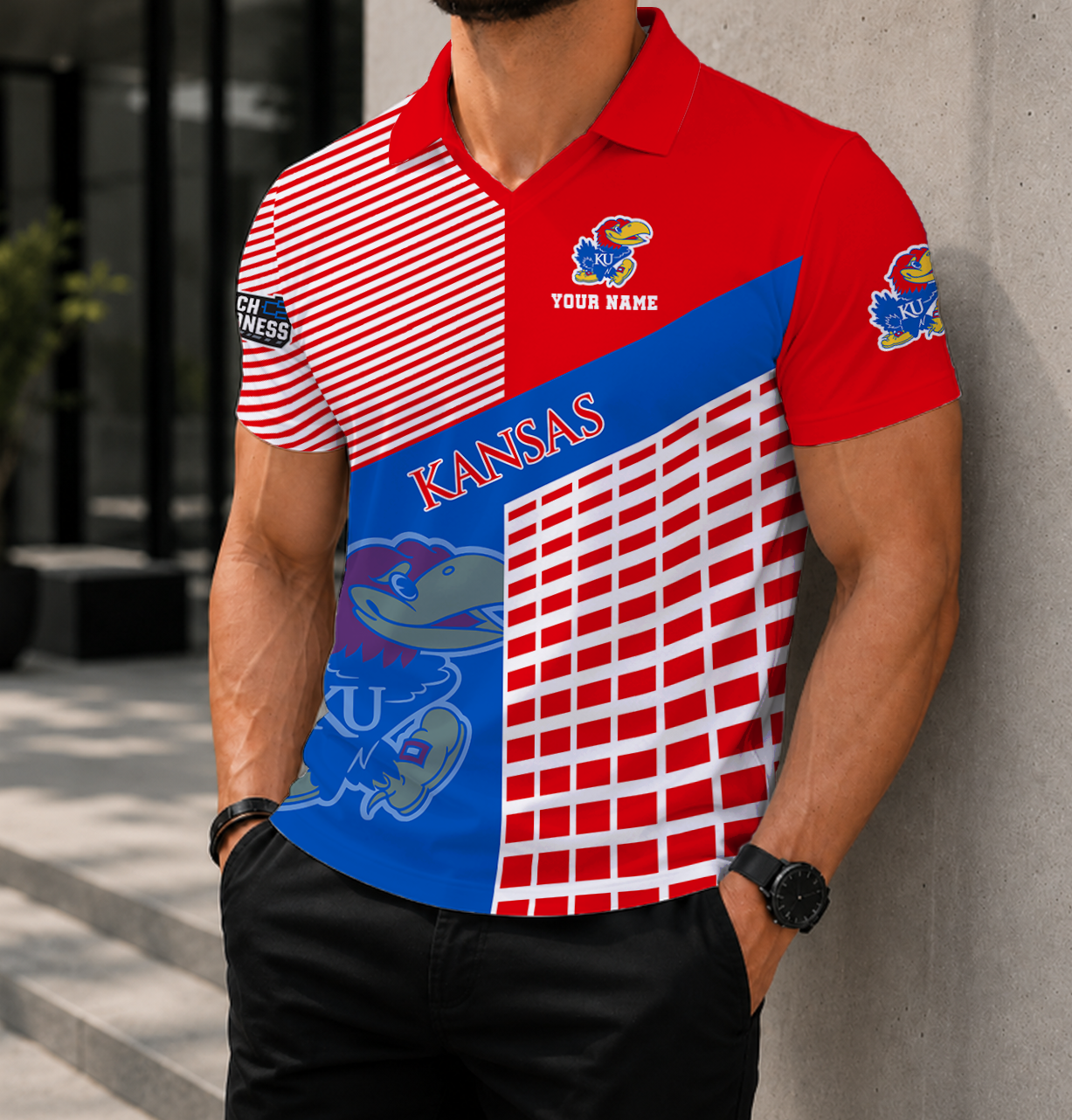 VIRAL EDITION - NEW CUSTOMIZED NCAA MAM01 KSJ KANSAS JAYHAWKS POLO SHIRT