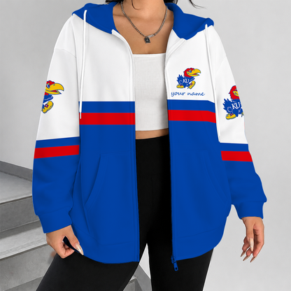 [FAN FAVORITE] NEW CUSTOMIZED NCAA MAM01 KSJ KANSAS JAYHAWKS STRAPPY ZIP HOODIE