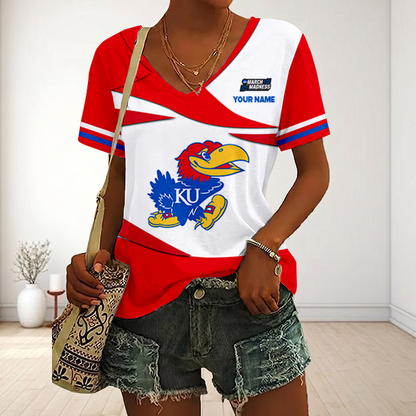 LIMITED DROP - NEW CUSTOMIZED | NCAA MAM01 KSJ KS JAYHAWKS V-NECK FEMALE SHIRT