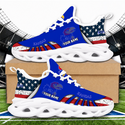 [FAN FAVORITE] NEW CUSTOMIZED NCAA MAM01 KSJ KANSAS JAYHAWKS STRAPPY UNISEX CLUNKY SNEAKERS