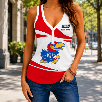 LIMITED EDITION - NEW CUSTOMIZED NCAA MAM01 KSJ KANSAS JAYHAWKS WOMEN'S V-NECK TANK TOP