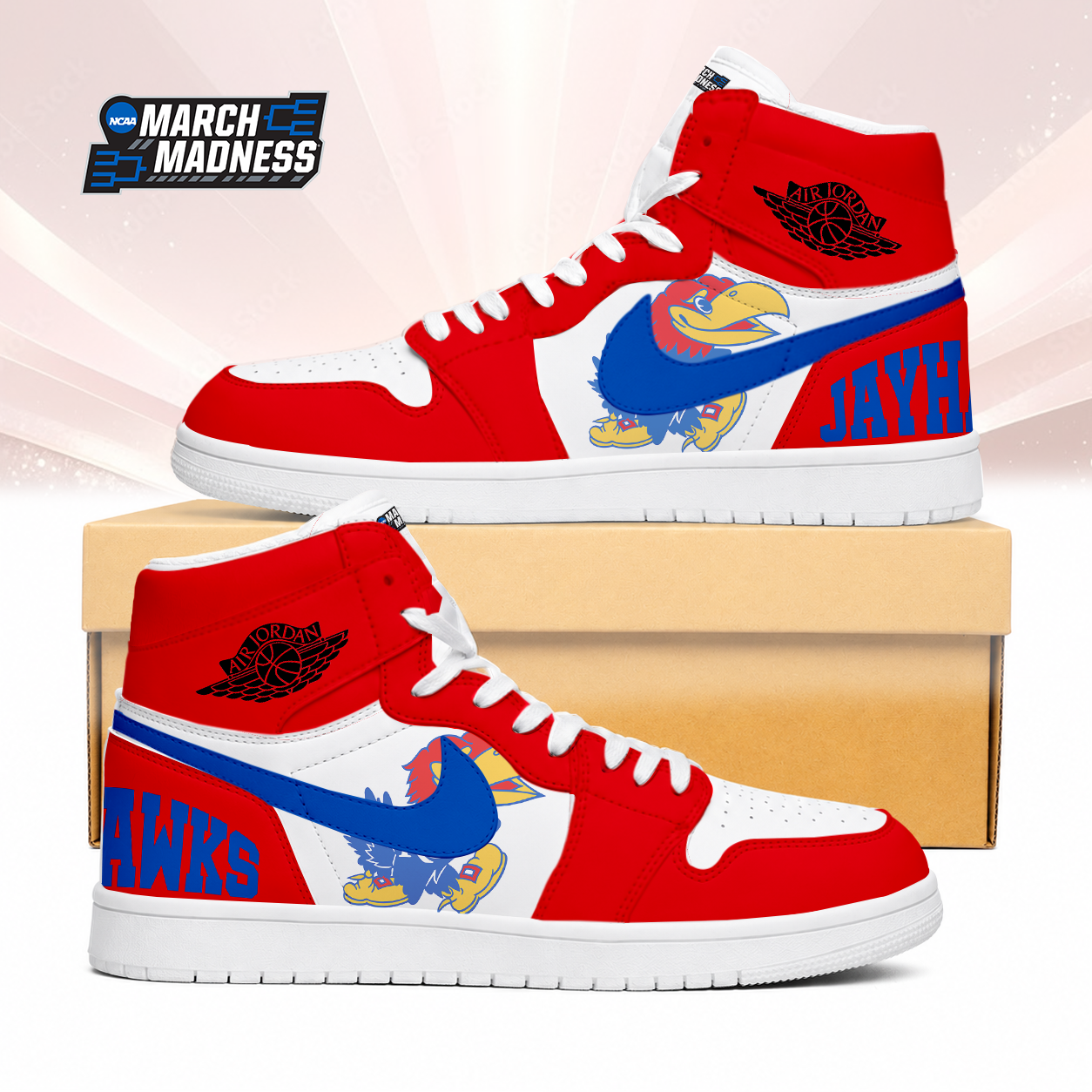 LIMITED EDITION - NEW CUSTOMIZED NCAA MAM01 KSJ KANSAS JAYHAWKS AIR JORDAN SNEAKERS