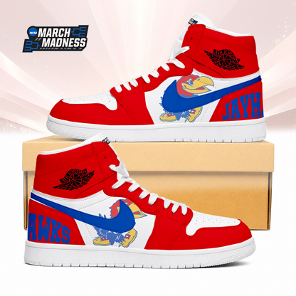 LIMITED EDITION - NEW CUSTOMIZED NCAA MAM01 KSJ KANSAS JAYHAWKS AIR JORDAN SNEAKERS
