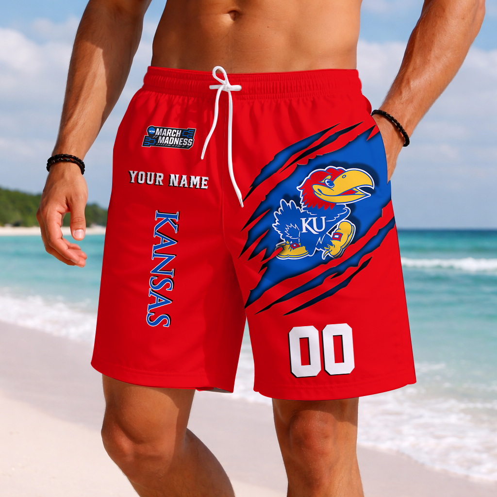 LIMITED EDITION - NEW CUSTOMIZED NCAA MAM01 KSJ KANSAS JAYHAWKS SHORT PANTS