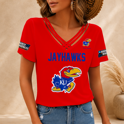 [FAN FAVORITE] NEW CUSTOMIZED NCAA MAM01 KSJ KANSAS JAYHAWKS V-NECK SHIRT