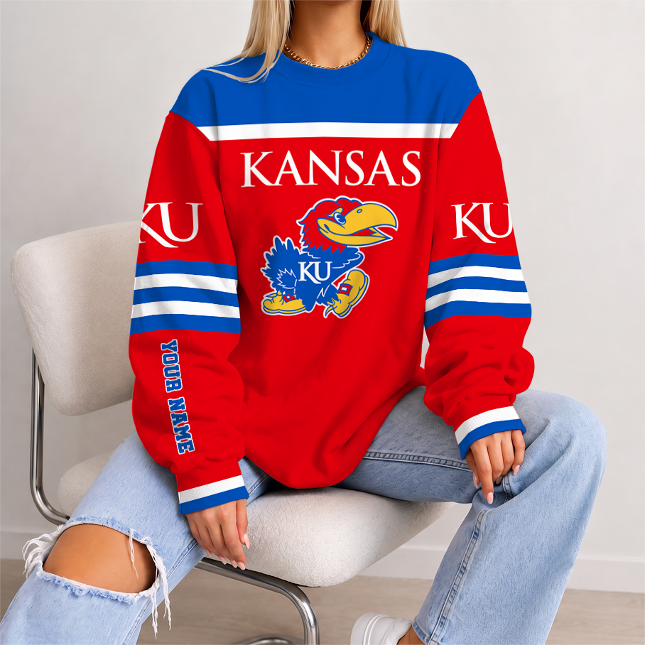 [FAN FAVORITE] NEW CUSTOMIZED NCAA MAM01 KSJ KANSAS JAYHAWKS STRAPPY UNISEX SWEATSHIRT