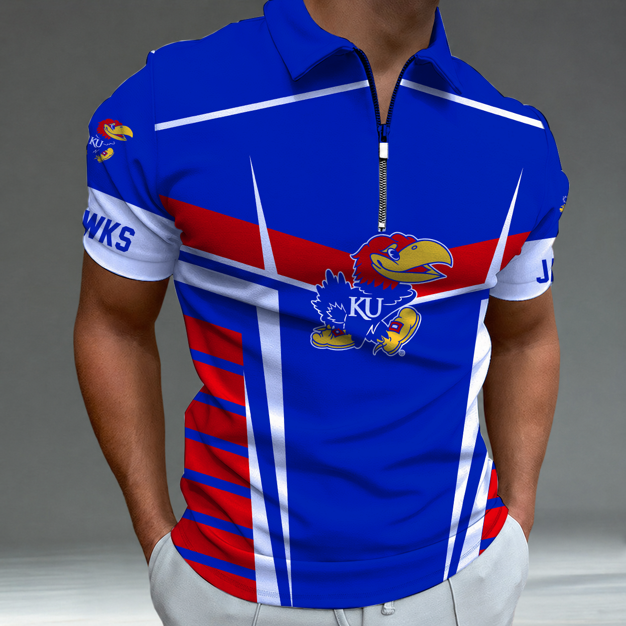 [FAN FAVORITE] NEW CUSTOMIZED NCAA MAM01 KSJ KANSAS JAYHAWKS STRAPPY POLO SHIRT