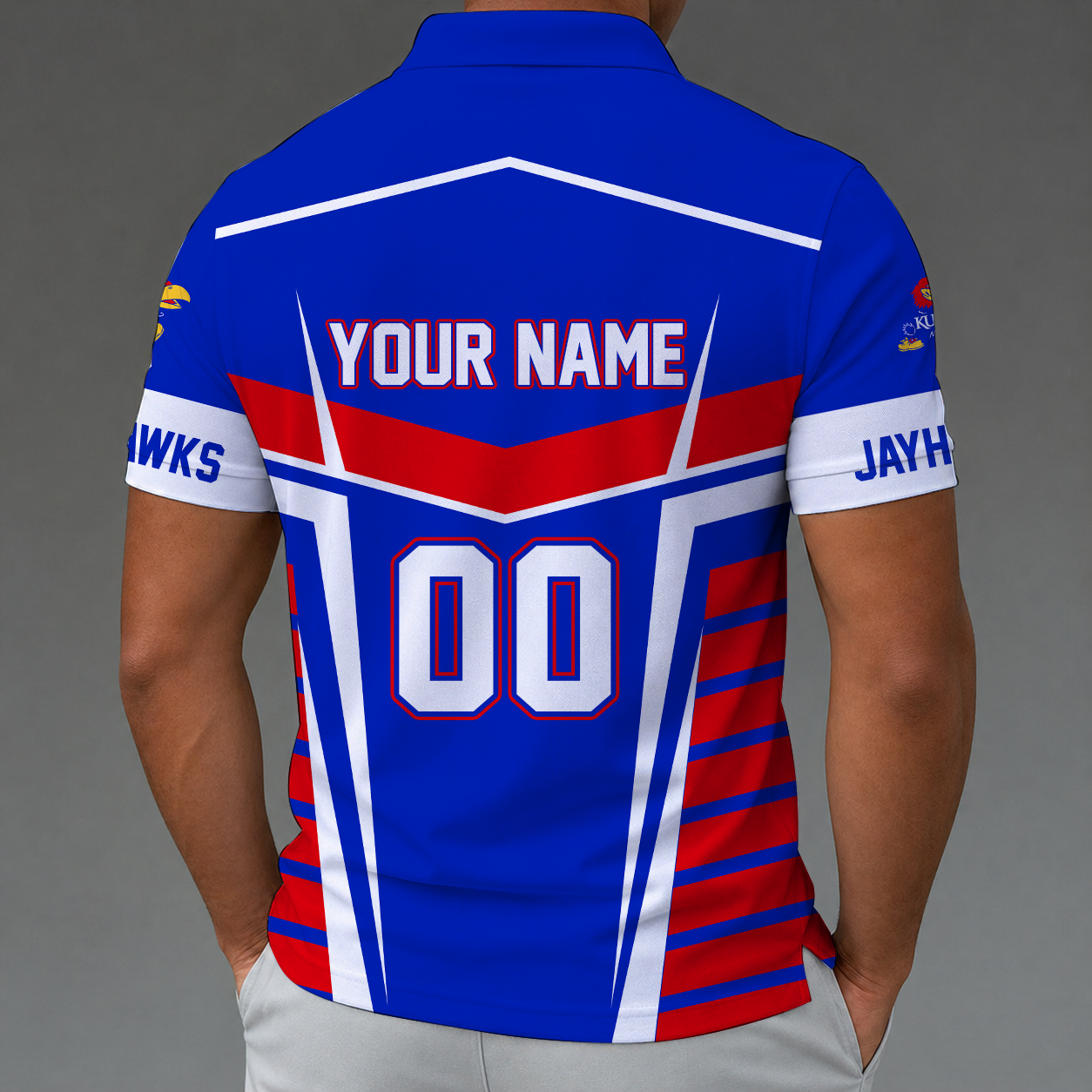[FAN FAVORITE] NEW CUSTOMIZED NCAA MAM01 KSJ KANSAS JAYHAWKS STRAPPY POLO SHIRT
