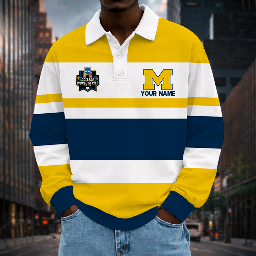 LIMITED EDITION - NEW CUSTOMIZED NCAA CWS01 MIW MICHIGAN WOLVERINES UNISEX LONG SLEEVE POLO