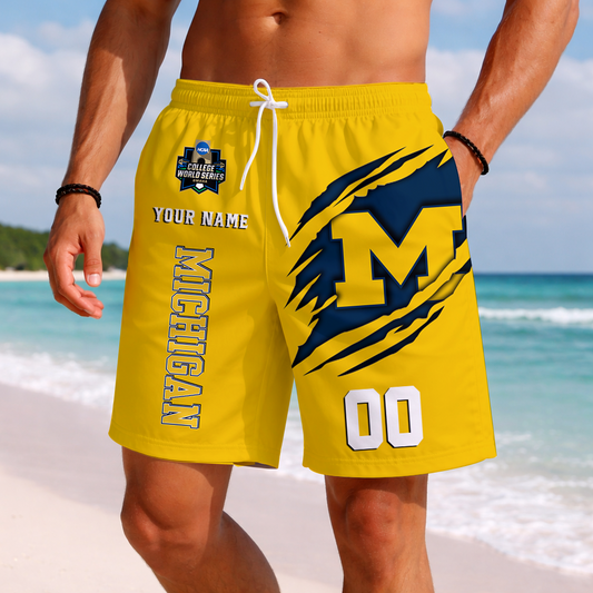 LIMITED EDITION - NEW CUSTOMIZED NCAA CWS01 MIW MICHIGAN WOLVERINES SHORT PANTS