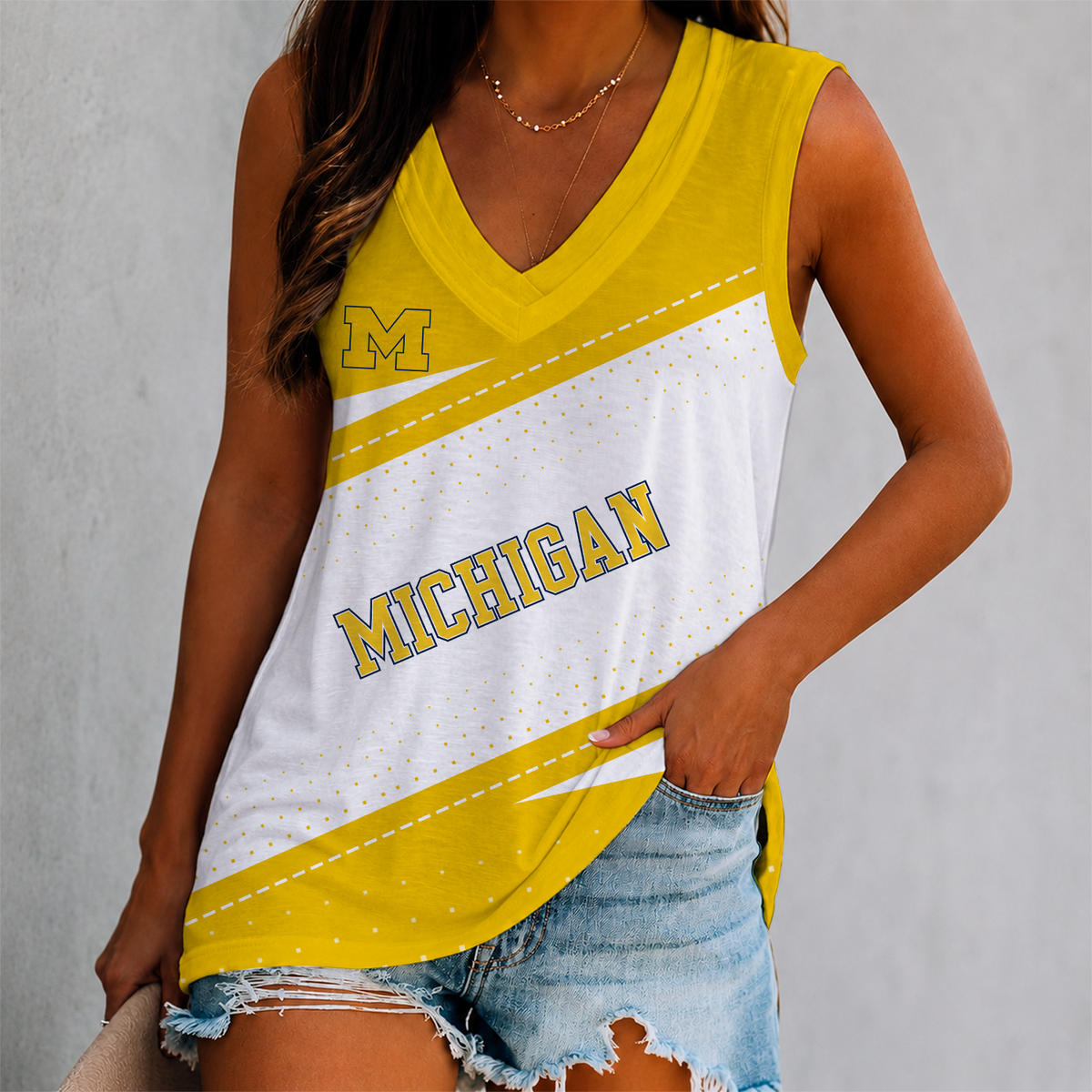 VIRAL EDITION - NEW CUSTOMIZED NCAA CWS01 MIW MICHIGAN WOLVERINES WOMEN'S V-NECK TANK TOP