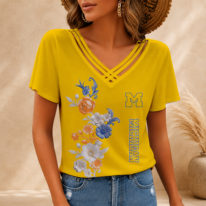 [FAN FAVORITE] NEW CUSTOMIZED NCAA CWS01 MIW MICHIGAN WOLVERINES V-NECK SHIRT