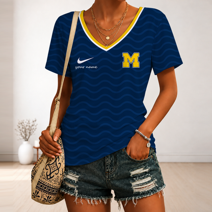[FAN FAVORITE] NEW CUSTOMIZED NCAA CWS01 MIW MICHIGAN WOLVERINES V-NECK FEMALE SHIRT