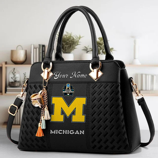 LIMITED EDITION - NEW CUSTOMIZED NCAA CWS01 MIW MICHIGAN WOLVERINES ZIP HANDBAG MULTICOLOR