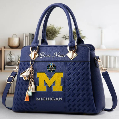 LIMITED EDITION - NEW CUSTOMIZED NCAA CWS01 MIW MICHIGAN WOLVERINES ZIP HANDBAG MULTICOLOR