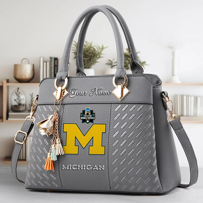 LIMITED EDITION - NEW CUSTOMIZED NCAA CWS01 MIW MICHIGAN WOLVERINES ZIP HANDBAG MULTICOLOR