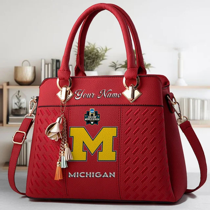 LIMITED EDITION - NEW CUSTOMIZED NCAA CWS01 MIW MICHIGAN WOLVERINES ZIP HANDBAG MULTICOLOR