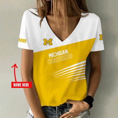 [FAN FAVORITE] NEW CUSTOMIZED NCAA CWS01 MIW MICHIGAN WOLVERINES V-NECK FEMALE SHIRT