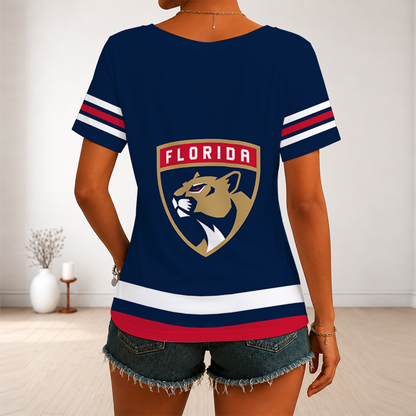 [SUPER SALE] NEW CUSTOMIZED NHL01 FPT FLORIDA PANTHERS V-NECK FEMALE SHIRT