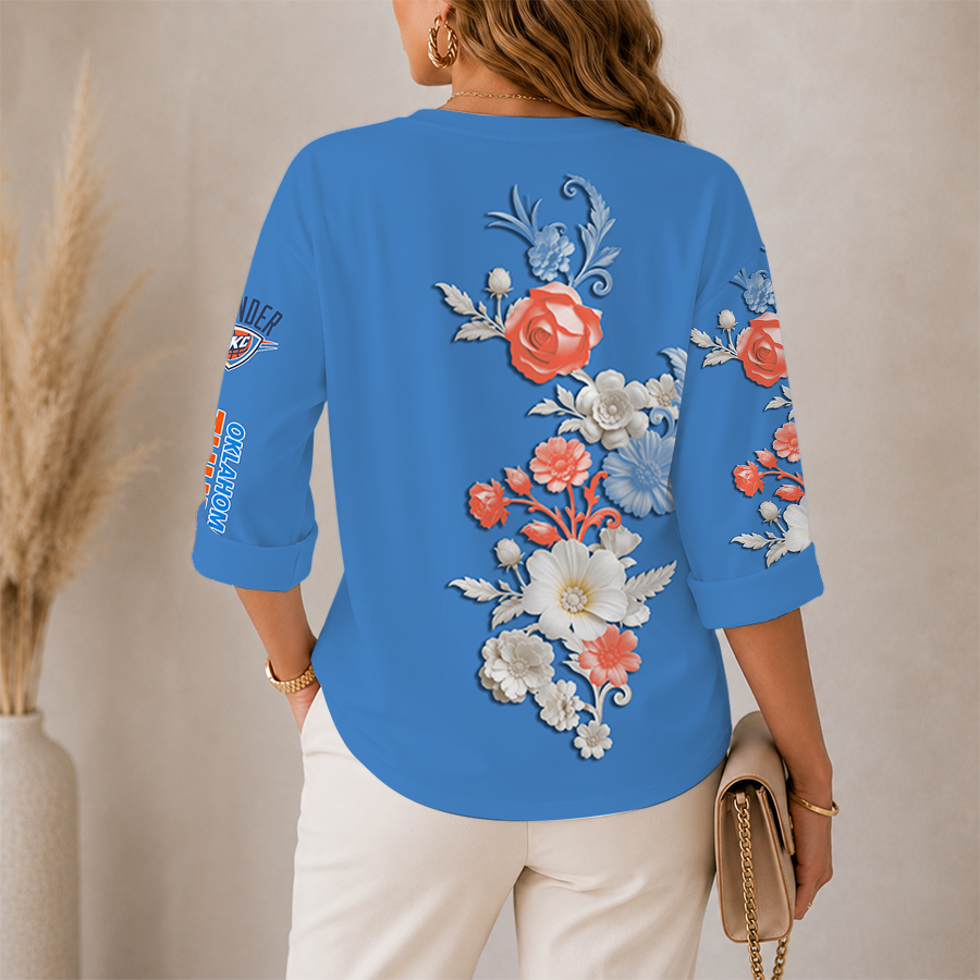 [HOT DEAL] NEW CUSTOMIZED NBA01 OCT OKLAHOMA CITY THUNDER WOMEN'S V-NECK LONG SLEEVE SHIRT